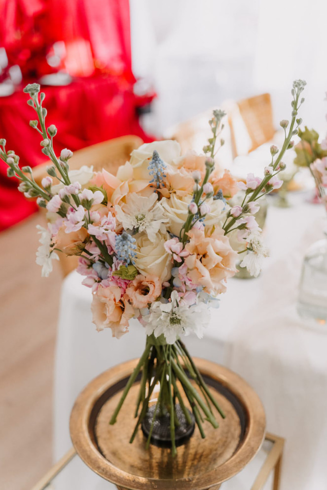 Delicate wedding bouquet in pastel shades